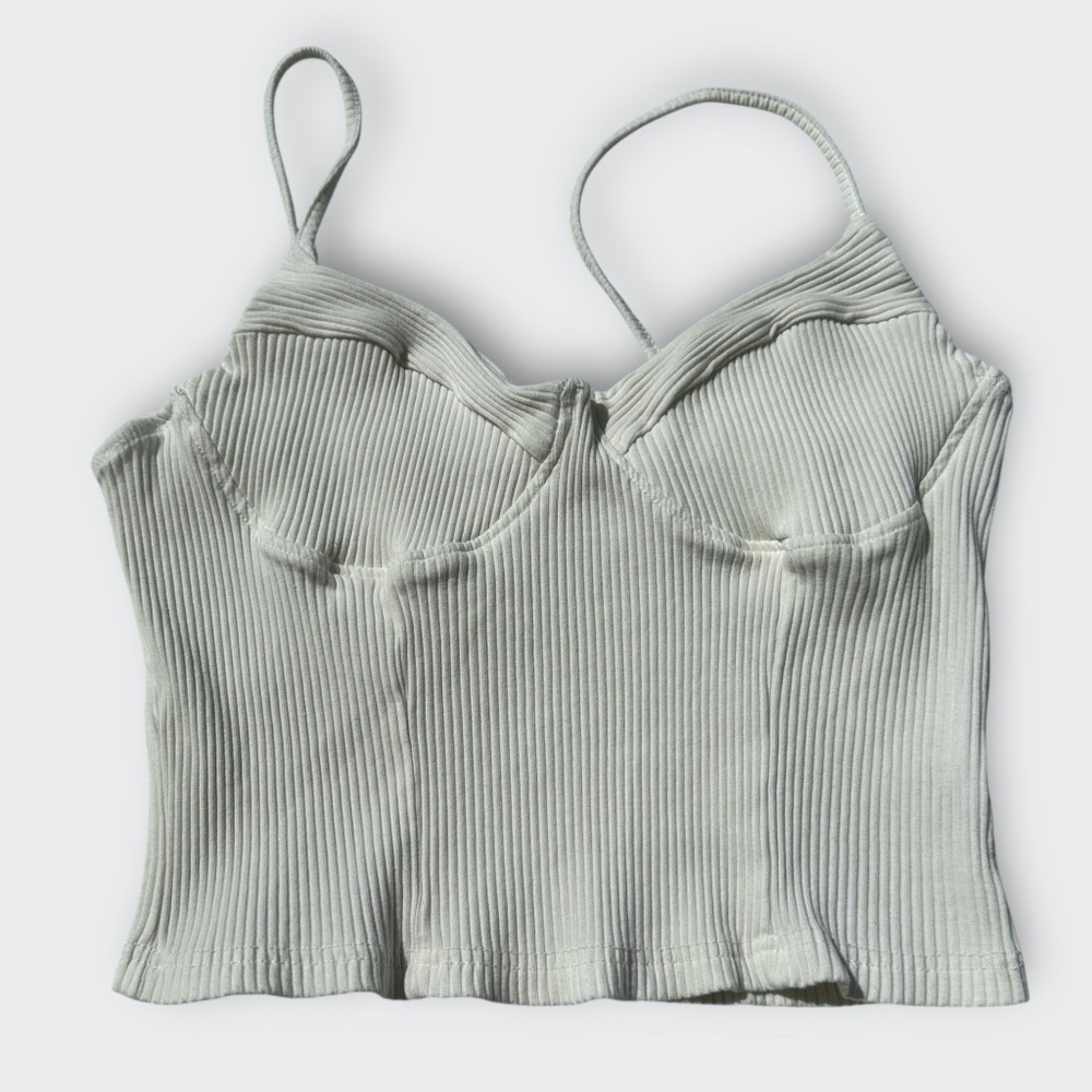 White Cream Corset Cami Tank Top Rib Knit Bralette Whimsigoth Summer Y2K Twee M